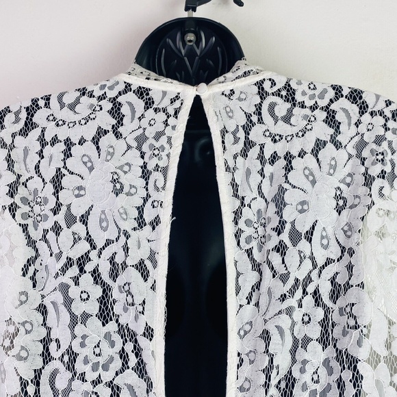 Keepsake Women's High Neck Mini White Lace Sheath Cutout Back Dress Size Large - Picture 8 of 10
